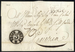 Cover 1820, Lettera In Franchigia Da Genova Il 15.6 Per Venezia, Bollo Nero REGIE POSTE 3, Bollo Nero GENOVA 15. GEN, Ta - Sardinien