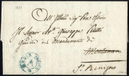 Cover 1821, Lettera In Franchigia Da Torino Il 10.12 Per Montanaro, Bollo Azzurro REGIE POSTE A - Sardinië