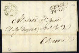 Cover 1822, Lettera In Franchigia Da Genova Il 19.1 Per Chivari, Bollo Neroverde REGIE POSTE 35, Lineare Nero GENOVA/19. - Sardinië