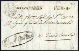 Cover 1823, Lettera In Franchigia Da Nizza Il 5.2 Per Di Diano Castello, Bollo NeroREGIE POSTE 22, Bollo Lineare Nero NI - Sardaigne