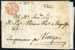 Cover 1823, Lettera In Franchigia Da Vercelli Il 30.9 Per Vettigne, Bollo Rosso REGIE POSTE 47, Lineare VERCELLI E 30. S - Sardinië