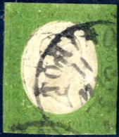 O 1854, 5 C. Verde Con Buoni Margini, Annullato Con Timbro Parziale Di Torino, Leggera Piega Orizzontale (Sass. 7, € 1.2 - Sardaigne