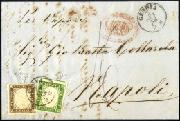 Cover 1858, Lettera Da Genova Il 7.9. Per Napoli "Per Vapore" Affrancata Per 15 C. Con 5 C. Verde Mirto, 10 C. Terra D'o - Sardaigne