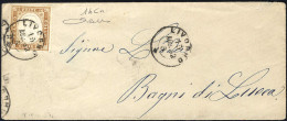 Cover 1861, 10 Cent. Bruno Rossastro Su Lettera Da Livorno 15.8.1862 Per Bagni Di Lucca, Firmata Cardillo (Sass. 14Cn) - Sardinia