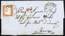 Cover 1859, 40 Cent. Rosso Mattone Su Lettera (accorciata In Basso) Da Milano 28.5.1860 Per Zurigo, Annullo Rosso "P. D. - Sardinia