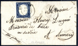 Cover "REIGNIER/* 16 MAG.60", (Punti 10) - Lettera Con C.20 Azzurro Scurissimo (15C) Per Annecy - Sardinien