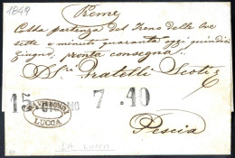 Cover STRADA FERRATA LUCCA - PISA: Lettera Del 15.6.1849 Da Lucca A Pescia Con Il Bollo Arcaico "15 GIUNGO 7.40" (Bargag - Toskana