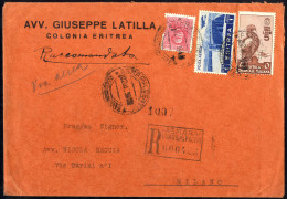 Cover 1939, Raccomandata Da Asmara 22.4.1939 Per Milano Affrancata Con 5 Lire Posta Aerea + Affrancatura Complementare E - Italian Eastern Africa