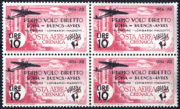 ** 1934, Volo Roma - Buenos Aires, Quattro Valori "in Quartine" (Sass. 20-23 / 240,-) - Cirenaica