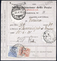 Cover 1925, Segnatasse Per Vaglia, 20 C. Azzurro E 1 L. Bruno Rosso Su Vaglia Da Porto Bardia Il 15.4, Sass. 1,4 / 1200, - Cirenaica