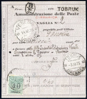 Cover 1925, Segnatasse Per Vaglia, 40 C. Verde Su Vaglia Da Tobruk Il 3.10., Sass. 2 / 550,- - Cirenaica