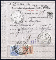 Cover 1926, Segnatasse Per Vaglia, 20 C. Azzurro E 1 L. Bruno Rosso Su Vaglia Da Merg Il 17.2, Sass. 1,4 / 1200,- - Cirenaica