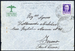 Cover 1943, Lettera Affrancata Con Imperiale C.50 Annullo Direz. Servizi Postali Ed Elettrici Dell`Egeo 6.9.43 Per Fermo - Ägäis