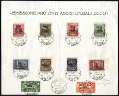 Cover 1943, Pro Assistenza Egeo, La Serie Di Otto Val. Più I Due Espressi Su Foglio Speciale Con Annullo Del Primo Giorn - Egée