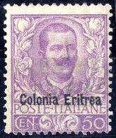 ** 1903, Floreale, 50 Cent. Malva, Gomma Integra, Firm. Raybaudi (Sass. 27 / 550,-) - Erythrée