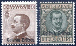 * 1916, 40 C. Bruno E 10 L. Oliva E Rosa Con Soprastampa "Colonia Eritrea", Nuovi Con Gomma Originale E Traccia Di Lingu - Erythrée