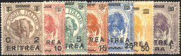 ** 1922, Soprastampati, Serie Completa Di 7 Valori, I 6 Valori Piú Bassi Con Decalco Della Soprastampa "Eritrea" E Sbarr - Eritrea