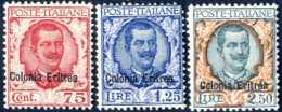 * 1926, Floreale 75 C.carminio E Rosa, 1,25 L. Indaco E Oltremare, 2,50 L. Verde Mirto E Arancio, Soprastampati Con "Col - Eritrea