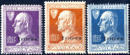 ** 1927, Soprastampati, Serie Completa Di Tre Valori Soprastampati "Eritrea", Gomma Originale Integra, Sass. 120-122 - Eritrea