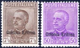 **/* 1928-9, 7 1/2 C. Bruno E 50 C. Lilla Con Soprastampa "Colonia Eritrea", Nuovi Con Gomma Originale (integra Nel 50 C - Erythrée