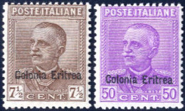 **/* 1928-9, 7 1/2 C. Bruno E 50 C. Lilla Con Soprastampa "Colonia Eritrea", Nuovi Con Gomma Originale (integra Nel 50 C - Eritrea