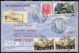 Cover 1938, Raccomandata Da Dessié 7.4.1938 Per Via Aerea A Genova Affrancata Per 3,75 Lire Con Sass. 200 + 210 + A18x2  - Eritrea