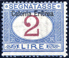 ** 1903, Segnatasse, 2 Lire Azzurro E Carminio, Gomma Integra (Sass. 9 / 700,-) - Eritrea