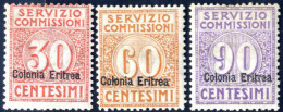 * 1916, Servizio Commissioni, 30 C., 60 C. E 90 C. Con Soprastampa "Colonia Eritrea", Nuovi Con Gomma Originale (Sass. S - Erythrée