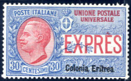 * 1907, Espresso 30 C. Azzurro E Rosso Con Soprastampa "Colonia Eritrea", Nuovo Con Gomma Originale E Traccia Di Linguel - Erythrée