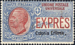 ** 1907/21, 30 C. Azzurro E Rosso, Nuovo Con Gomma Integra, Sass. 2 - Eritrea