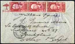 Cover 1936, Lettera Del 25.8.1936 Per Via Aerea A Secondigliano Affrancata Con Tre Esemplari 50 Cent. Carminio, Annullo  - Ethiopie