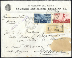 Cover 1937, Posta Militare 127, Raccomandata Aerea Del 30.7.1937 Per Genova Affrancata Per 4,25 Lire Con Etiopia Sass. 7 - Etiopía