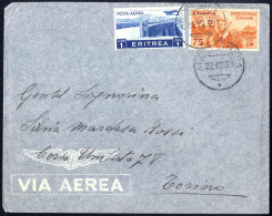 Cover 1939, Lettera Da Addis Abeba 22.12.1939 Per Torino Affrancata Con Sass, 6 + Eritrea Sass. A21, Splendida - Aethiopien