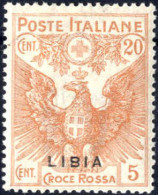 * 1915/16, 20cent + 5cent Arancio Con Soprastampa "Libia" Fortemente Spostata In Basso, Linguellato, Sass. 16ac - Libyen