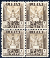 **/bof 1926-30, "Pittorica" 1 L. Bruno E Bruno Chiaro Dent. 11, Quartina Nuova Con Gomma Originale Integra, Molto Ben Ce - Libye