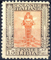 ** 1926/30, Pittorica, 15 Cent. Bruno E Arancio, Gomma Integra (Sass. 62 / 2500,-) - Libya