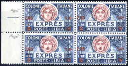 ** 1927/33, 2,50 Su 2 Lire Azzurro, Quartina, Gomma Integra, Cert. Caffaz (S. E13 / 3400,-) - Libye