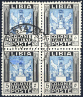 O 1937, Sass. 144, Quartina Usata Di Cui Un Valore Assottigliato, Sass. 3250,- - Libya