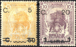 **/* 1916, Soprastampati, Serie Completa Di Due Valori 5cent Su 5a. G. Ar + 20 Cent Su 1L. Su 10a, Gomma Originale, Valo - Somalie