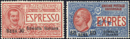 ** 1923, Espressi, Serie Completa 2 Valori Soprastampati, Nuovi Con Gomma Integra, Sass. 1,2 - Somalia