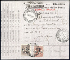 Cover 1925, Segnatasse Per Vaglia, 80 B. Su 1 L. Bruno Rosso E 1 R. Su 2 L. Bruno Su Vaglia Da Mogadiscio Il 16.11., Sas - Somalie