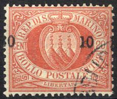 O 1892, 10 (c.) Su 20 C. Rosso, Soprastampa 0-10-1, Sass. 11h - Sonstige & Ohne Zuordnung