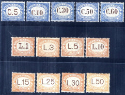 * 1925-28, Segnatasse 5 C. Azzurro - 10 L. Arancio E 15 L. Arancio - 50 L. Arancio, Le Due Serie Complete Nuove Con Gomm - Other & Unclassified