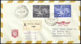 Cover 1948, Raccomandata Di Posta Aerea FDC Del 23.12.1948 Da Città Del Vaticano A New York (N.Y., USA), Affrancata Con  - Autres & Non Classés