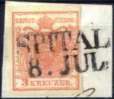 Piece "Spital", (Müller 2675a - 8 Punkte) Auf Briefstück Mit 3 Kr Rot, ANK 3 - Autres & Non Classés