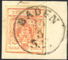 Piece "Baden", RS-fe (Müller 3 Punkte) Auf Briefstück Mit 3 Kr. Rot, ANK 3 - Autres & Non Classés