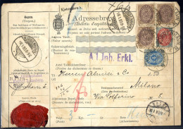 Cover 1893, Komplette Paketbegleitkarte Von Kopenhagen über Hamburg, Basel Und Chiasso Nach Mailand, Frankiert Durch Zif - Other & Unclassified