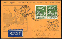 Cover 1929, Karte Des Nachtfluges "Stockholm-Malmö-København-Amstderdam" Vom 29.6. Aus Kopenhagen Nach Stockholm Frankie - Other & Unclassified