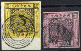 O/piece 1851/52, 3 Kr Schwarz Auf Gelb Auf Briefstück Und 9 Kr Schwarz Auf Lilarosa (kleine Schürfstelle Oben Und Eckbug - Sonstige & Ohne Zuordnung