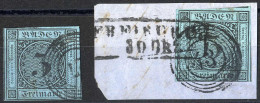 O/piece 1858, 3 Kr Schwarz Auf Ultramarin, Zwei Werte (ein Briefstück), Gestempelt, Mi. 8 - Otros & Sin Clasificación